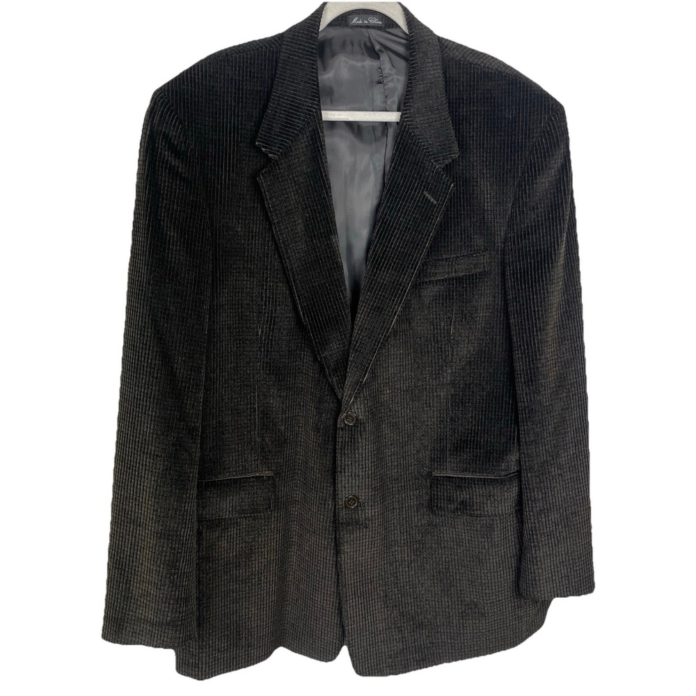 Norm Thompson Men's Sports Coat Dark Brown Check Texture Corduroy Blazer 44L - Picture 1 of 10